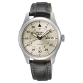 Seiko 5 Champagne Flieger Midfield Men's Automatic Watch with Silver Dial and Green Leather Strap SRPJ87K1