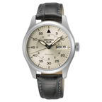Seiko 5 Champagne Flieger Midfield Men's Automatic Watch with Silver Dial and Green Leather Strap SRPJ87K1