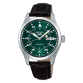 Seiko 5 Kelly Green Flieger Midfield Men's Automatic Watch with Green Dial and Brown Leather Strap SRPJ89K1