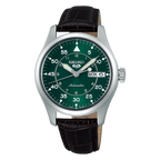 Seiko 5 Kelly Green Flieger Midfield Men's Automatic Watch with Green Dial and Brown Leather Strap SRPJ89K1