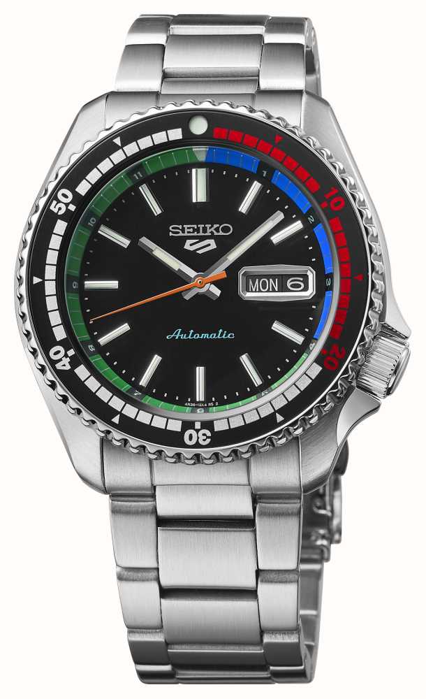 Gwylio Deial Du Awtomatig Lliw Retro Argraffiad Arbennig Seiko 5 Sports Amserydd Regata Newydd SRPK13K1