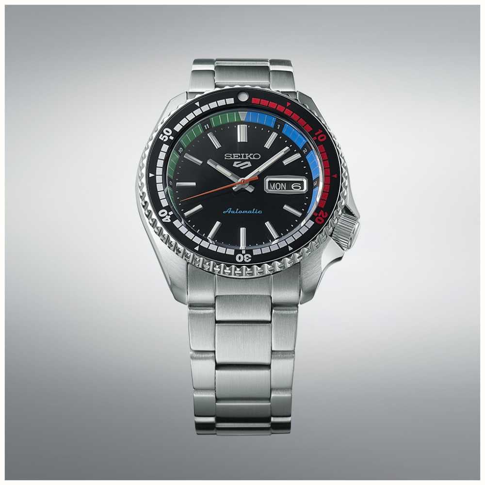 Gwylio Deial Du Awtomatig Lliw Retro Argraffiad Arbennig Seiko 5 Sports Amserydd Regata Newydd SRPK13K1