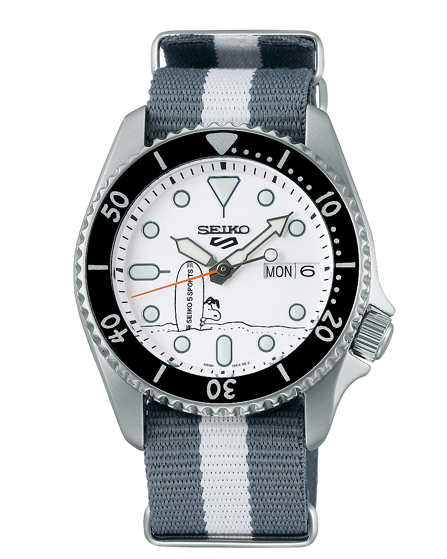 Gwylio Awtomatig Dynion Rhifyn Cyfyngedig Bwrdd Sythu Seiko 5 Sports x Peanuts SRPK25K1