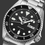 Seiko 5 Sports SKX ‘Midi’ Automatic Watch with Black Dial and Silver Bracelet SRPK29K1