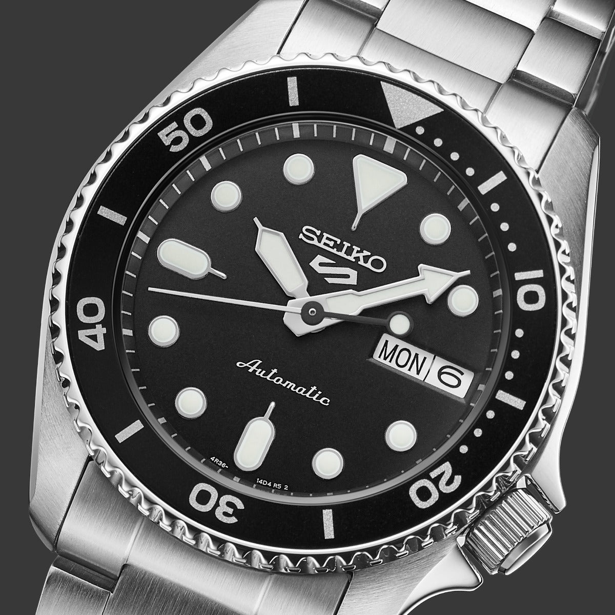 Seiko 5 Sports SKX ‘Midi’ Automatic Watch with Black Dial and Silver Bracelet SRPK29K1