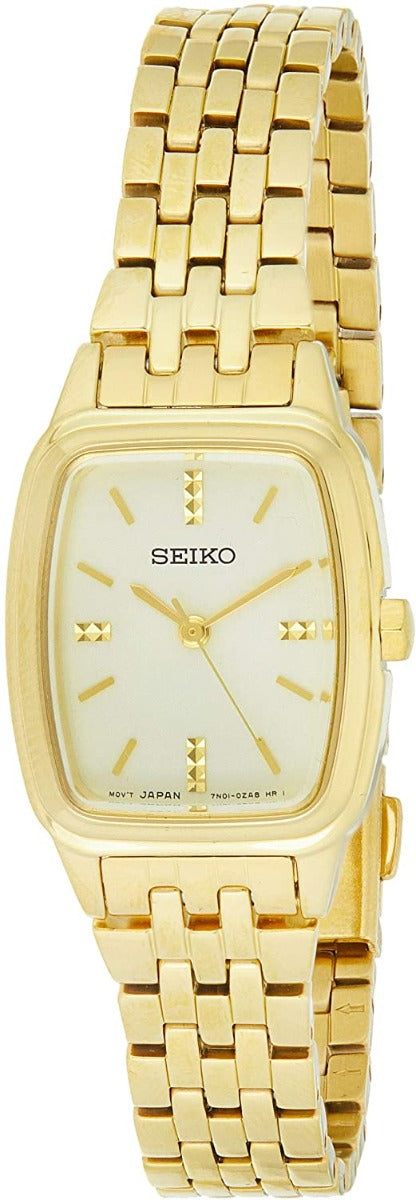 Wats Merched Seiko gydag Wyneb Aur a Strap Dur Di-staen Aur SRZ474P1