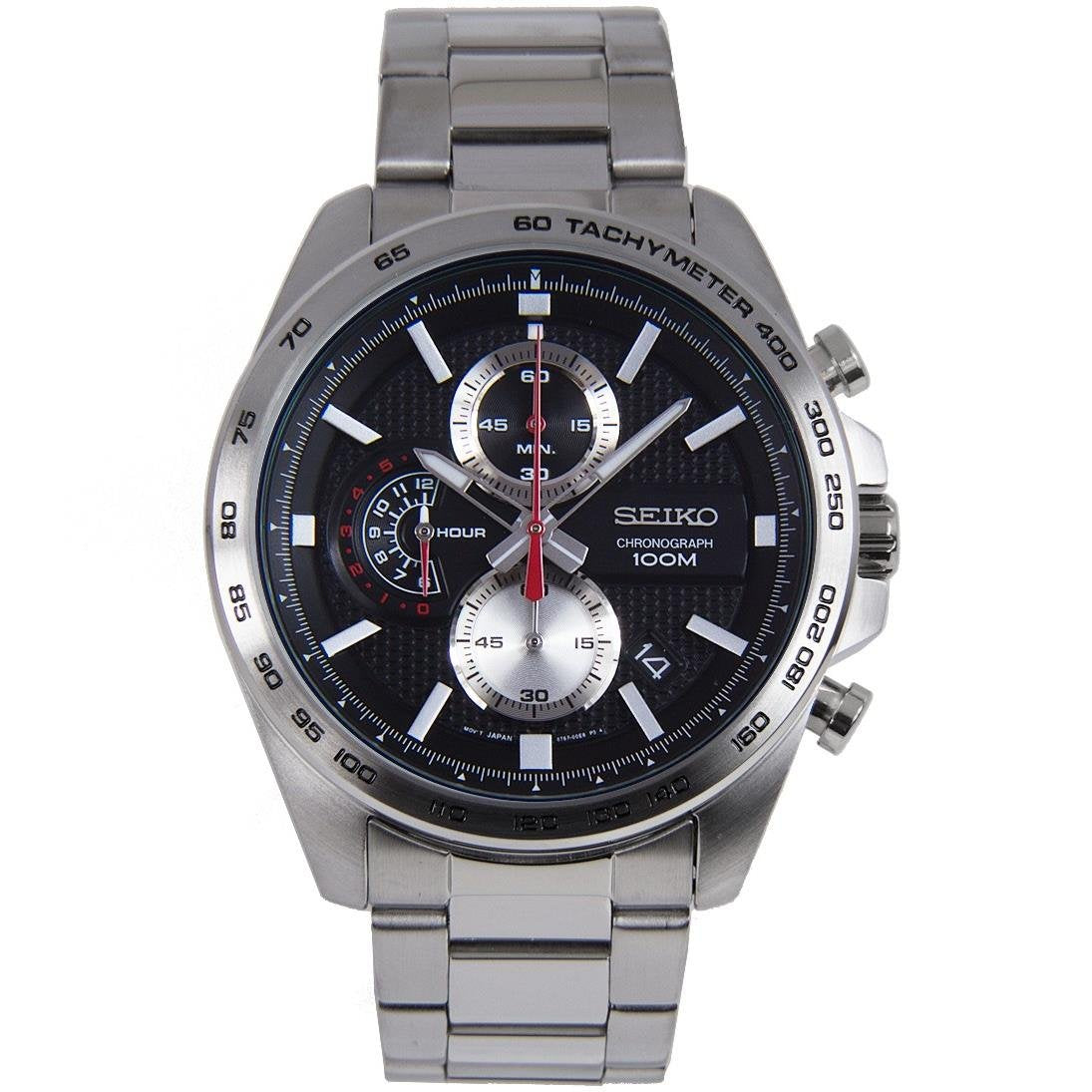 Gwylio Chronograph Cwarts Dynion Seiko gyda Breichled Dur Di-staen SSB255P1