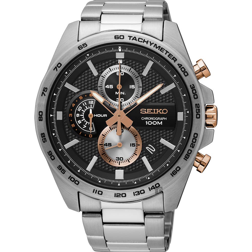 Seiko Men's Analogue Chronograph Quartz Watch With Black Dial And Stainless Steel Strap SSB281P1