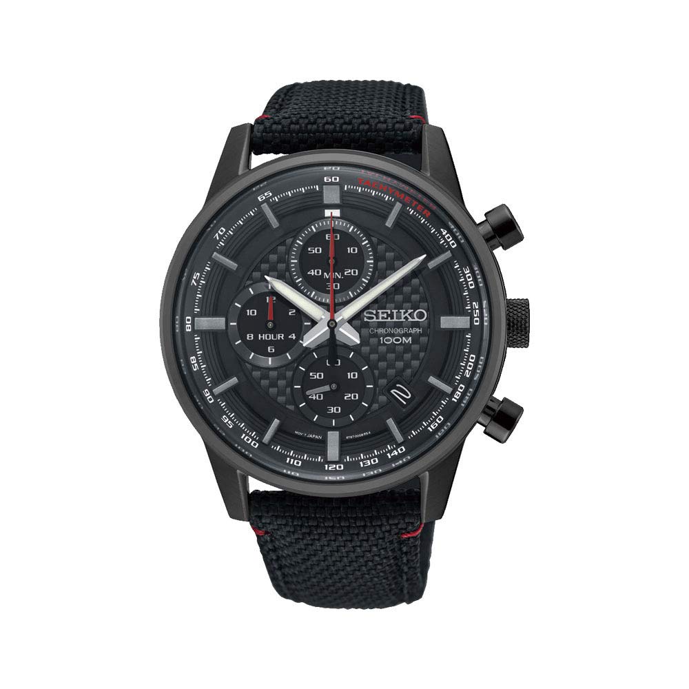 Gwylio Cronograff Cwarts Seiko i Ddynion gyda Deial Du SSB315P1