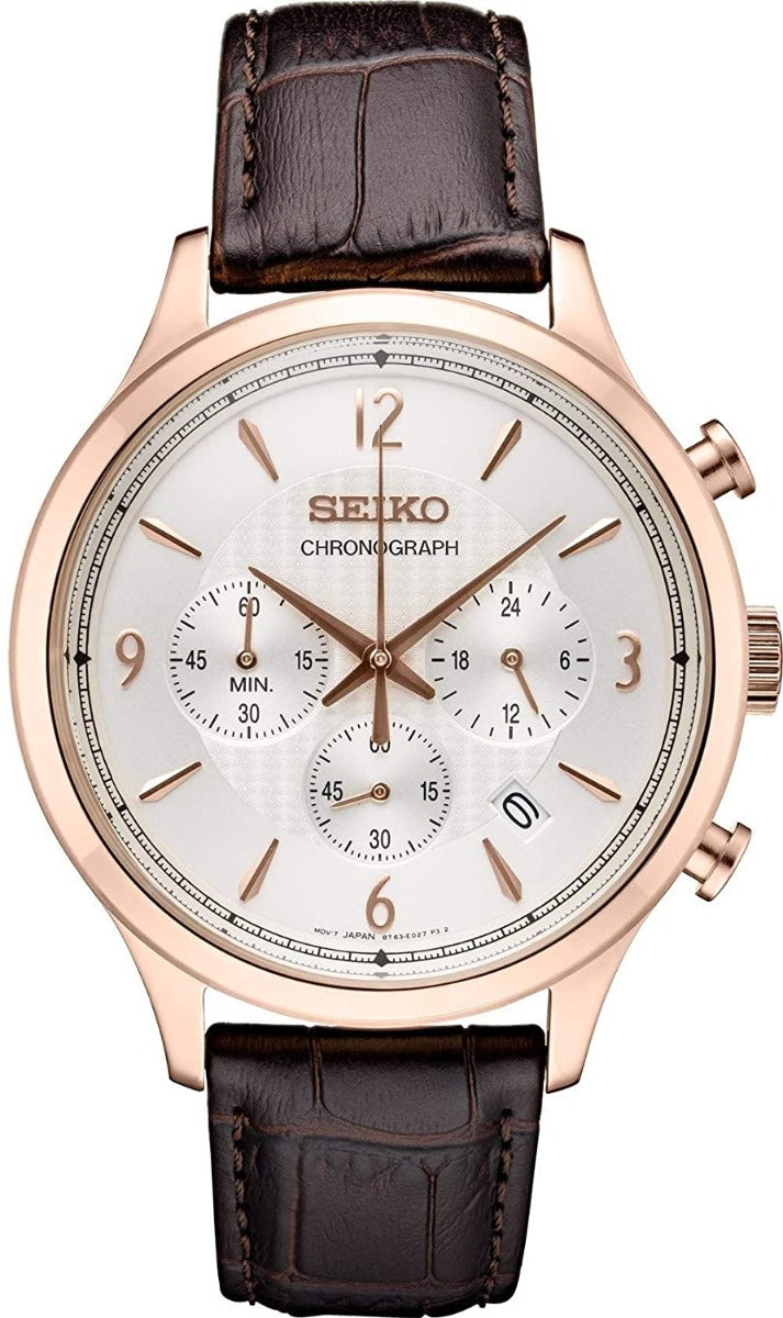 Seiko Men's Chronograph Watch with Brown Leather Strap SSB342P1