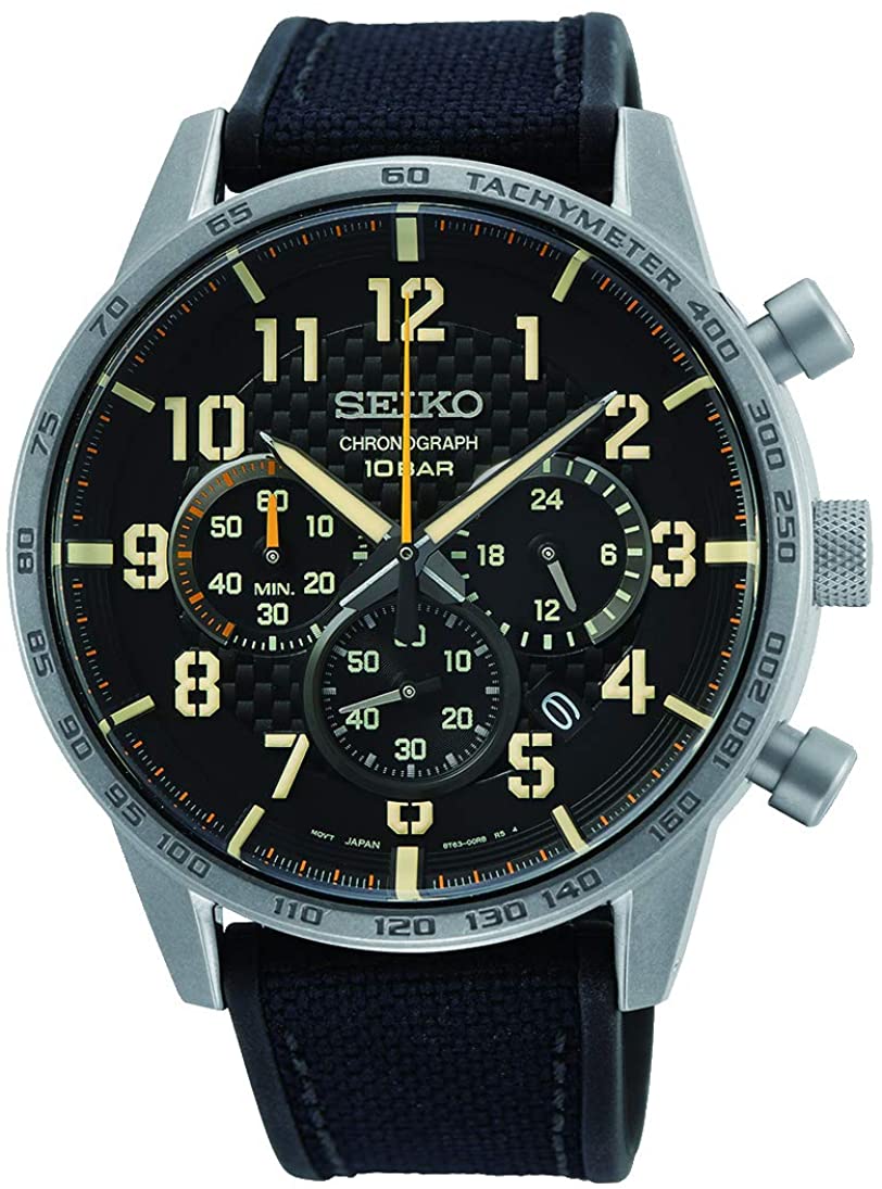Gwylio Cronograff Seiko i Ddynion gyda Deial Du a Strap Ddu SSB367P1