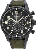Gwylio Cronograff Dynion Seiko gyda Deial Du a Strap Werdd SSB369P1