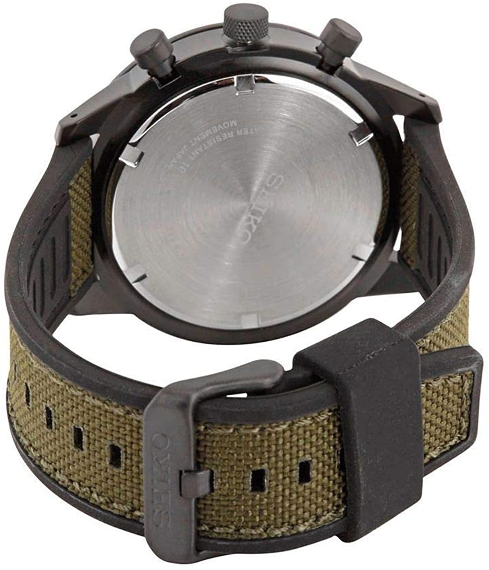 Gwylio Cronograff Dynion Seiko gyda Deial Du a Strap Werdd SSB369P1