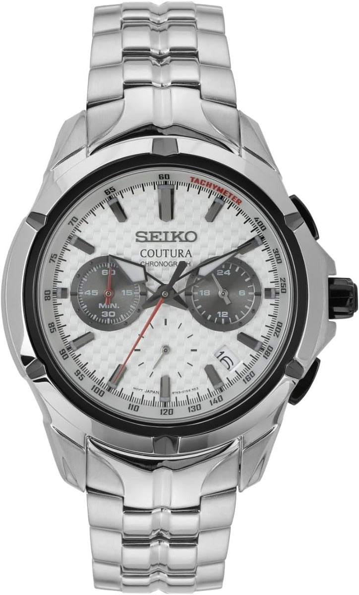 Gwylio Dynion Seiko Coutura gydag Wyneb Gwyn a Strap Arian SSB433P9