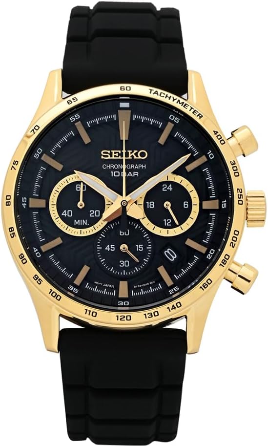 Seiko Mens Chronograph Watch with Black Dial & Black Silicone Strap SSB446P1