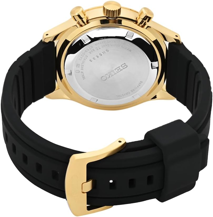 Seiko Mens Chronograph Watch with Black Dial & Black Silicone Strap SSB446P1