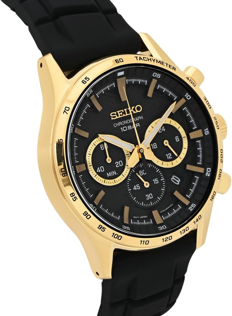 Seiko Mens Chronograph Watch with Black Dial & Black Silicone Strap SSB446P1