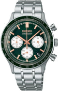 Gwylio Kronograff Dynion Chwaraeon Rasio Seiko gyda Deial Gwyrdd a Breichled Arian SSB481P1