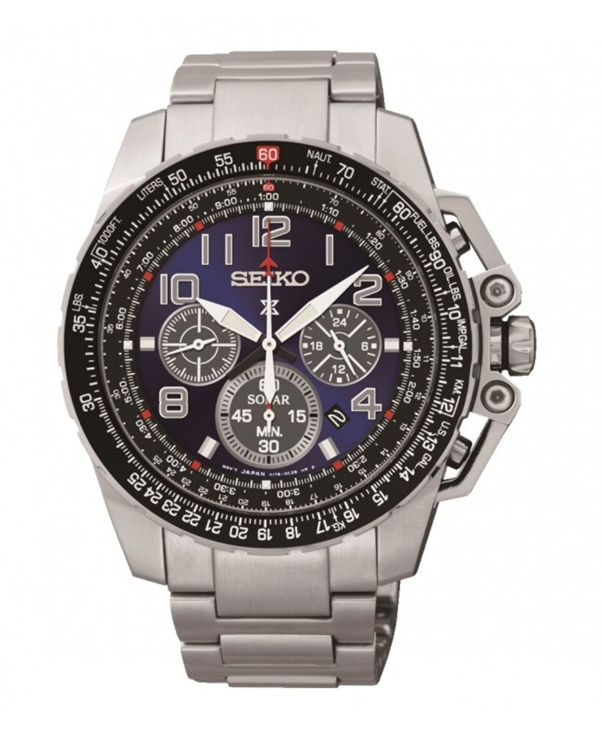 Seiko Mens Solar Powered Stainless Steel Watch SSC275P9