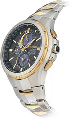 Seiko Mens Coutura Perpetual Solar Watch With Grey Dial and Silver & Gold Bracelet SSC376P9