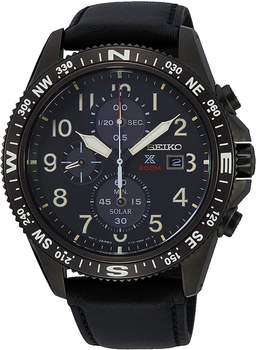 Seiko Prospex Mens Solar Powered Chronograph Watch with Leather Strap SSC707P1