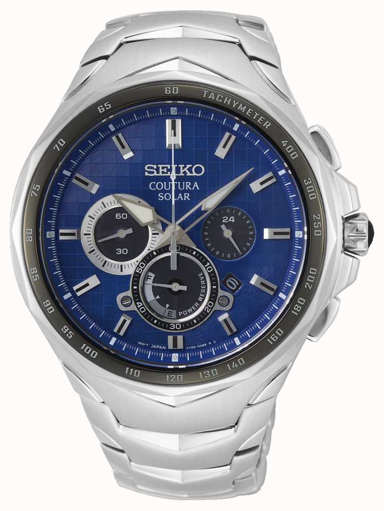 Seiko Coutura Mens Solar Chronograph Watch with Blue Dial and Stainless Steel Bracelet SSC749P1