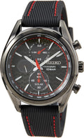 Seiko Mens Solar Chronograph Watch with Black Dial and Black Silicone Strap SSC777P1