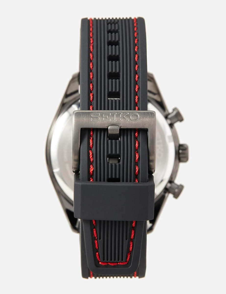 Seiko Mens Solar Chronograph Watch with Black Dial and Black Silicone Strap SSC777P1