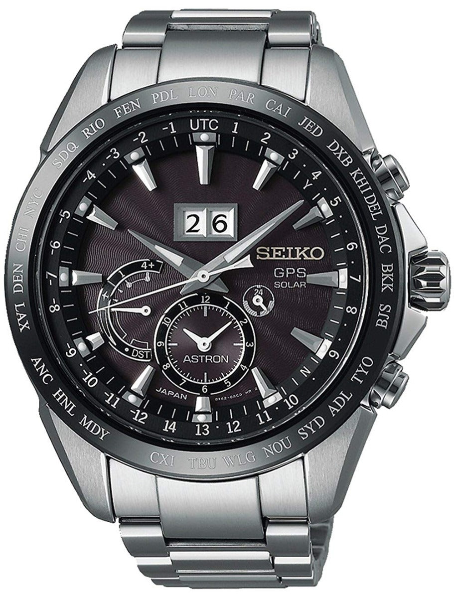 Gwylio GPS Solar Analog Dynion Seiko Astron gyda Strap Dur Di-staen SSE149J1