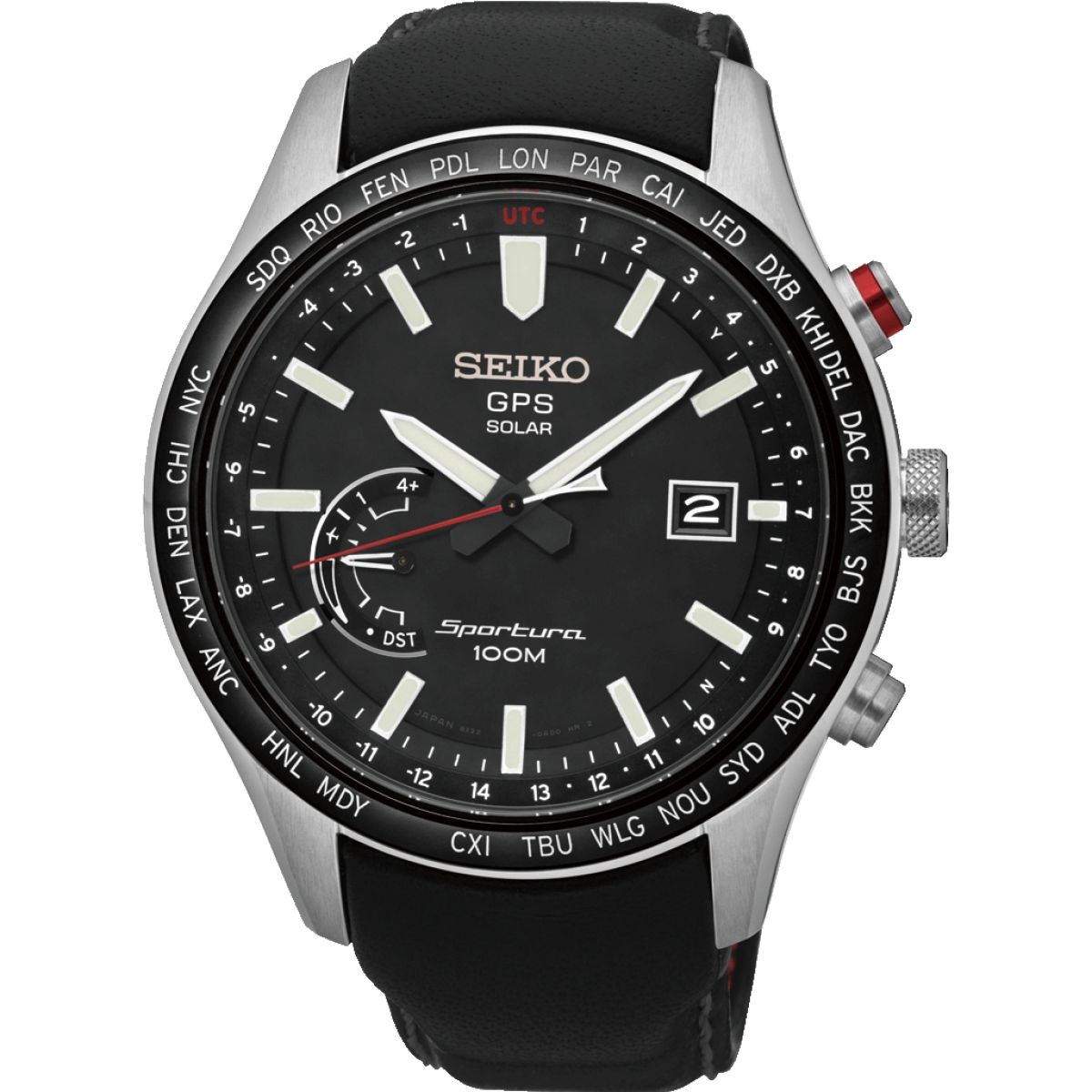 Gwylio Pŵer Solar GPS Analog Dynion Seiko Sportura gyda Strap Lledr SSF007J1
