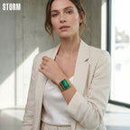 Storm Starletti Gold Lazer Green Ladies Watch gyda Deial Gwyrdd a Breichled Aur 47313/GD/GN