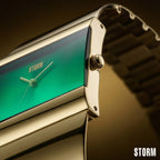 Storm Starletti Gold Lazer Green Ladies Watch gyda Deial Gwyrdd a Breichled Aur 47313/GD/GN