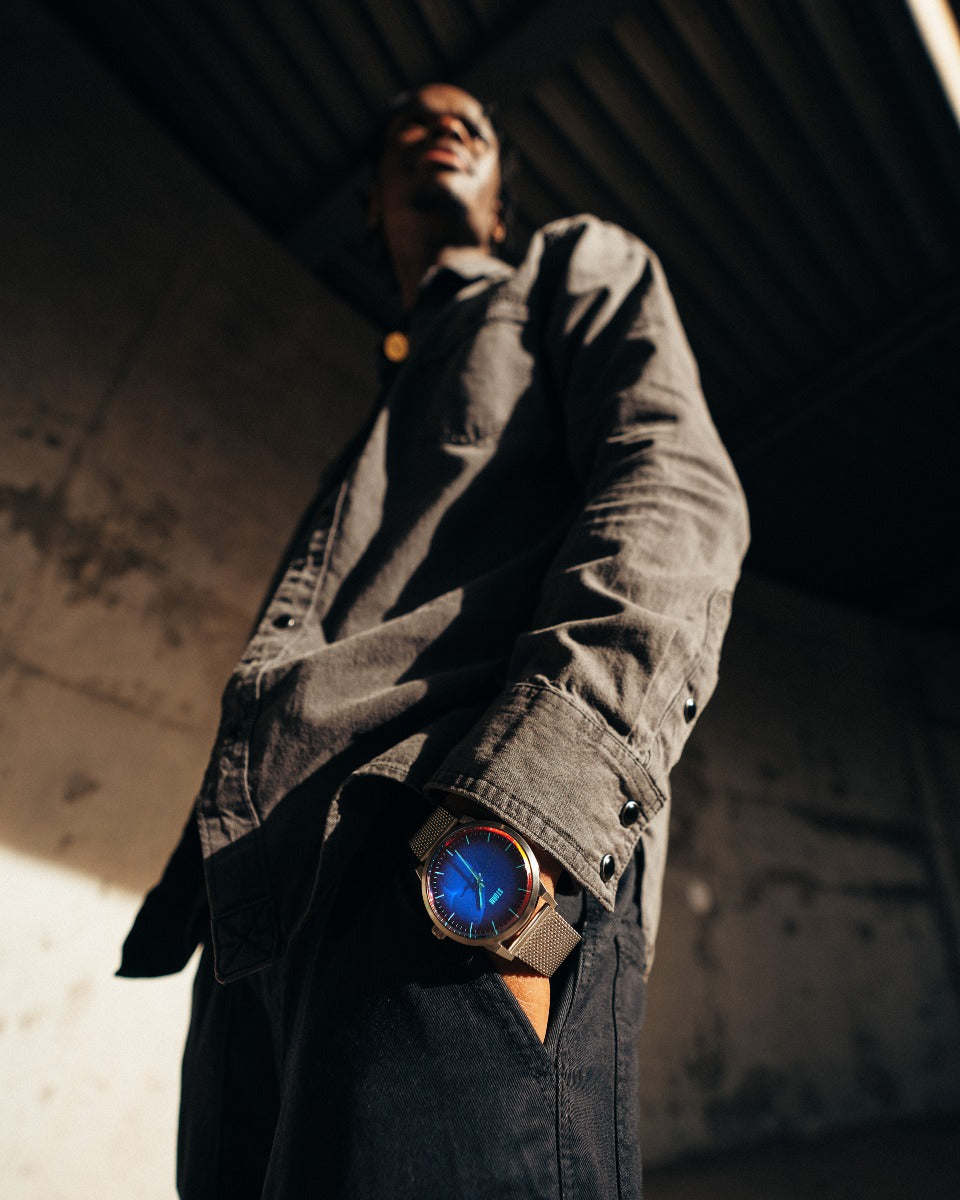 Mens STORM Styro Lazer Blue Watch with Blue Dial and Silver Milanese Strap 47487/LB