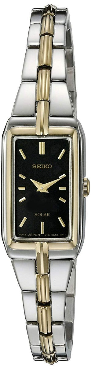 Seiko Ladies Solar Watch SUP274P9 with Black Dial and Two Tone Bracelet