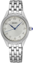 Gwylio Merched Seiko gydag Wyneb Arian a Strap Arian SUR379P1