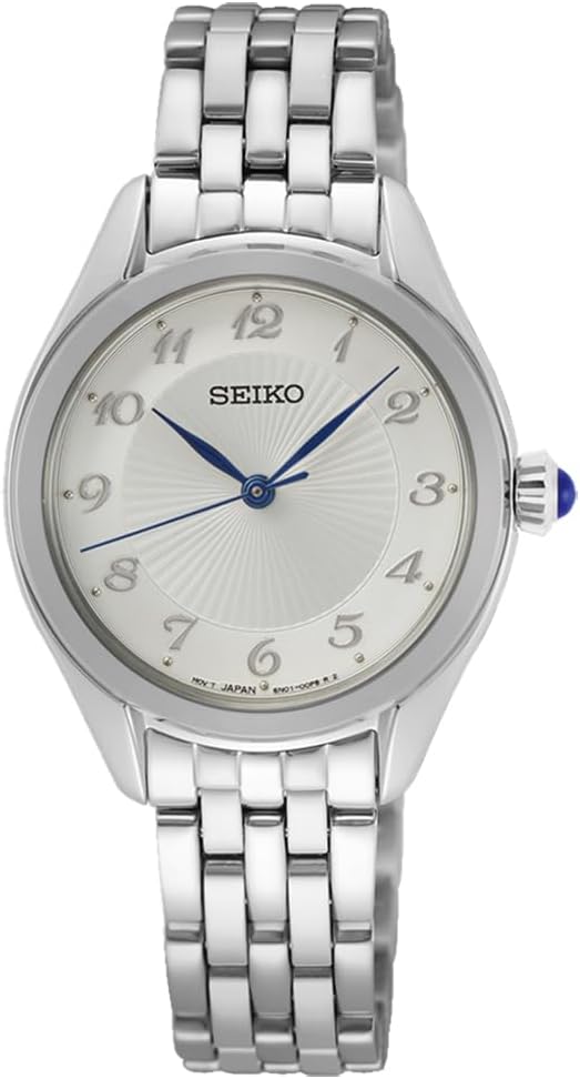Gwylio Merched Seiko gydag Wyneb Arian a Strap Arian SUR379P1