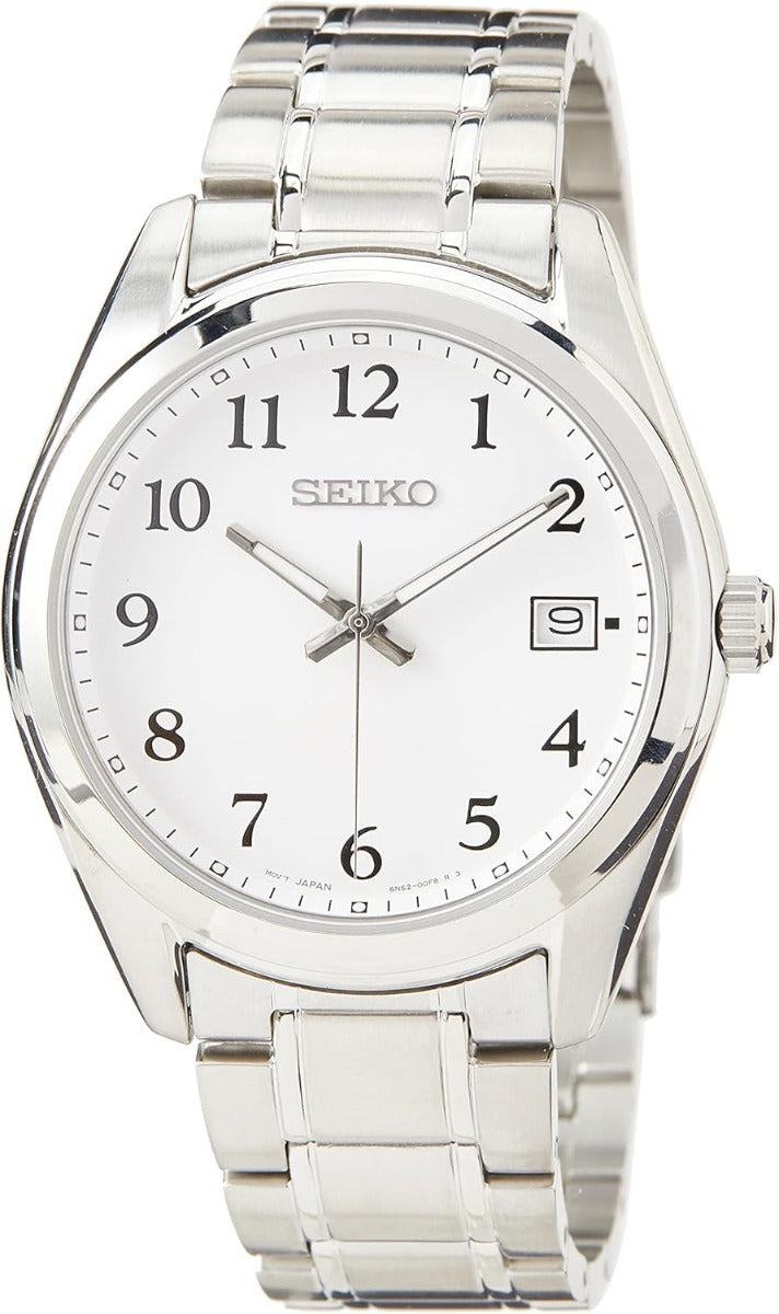 Seiko Mens Watch with White Dial & Silver Bracelet SUR459P1