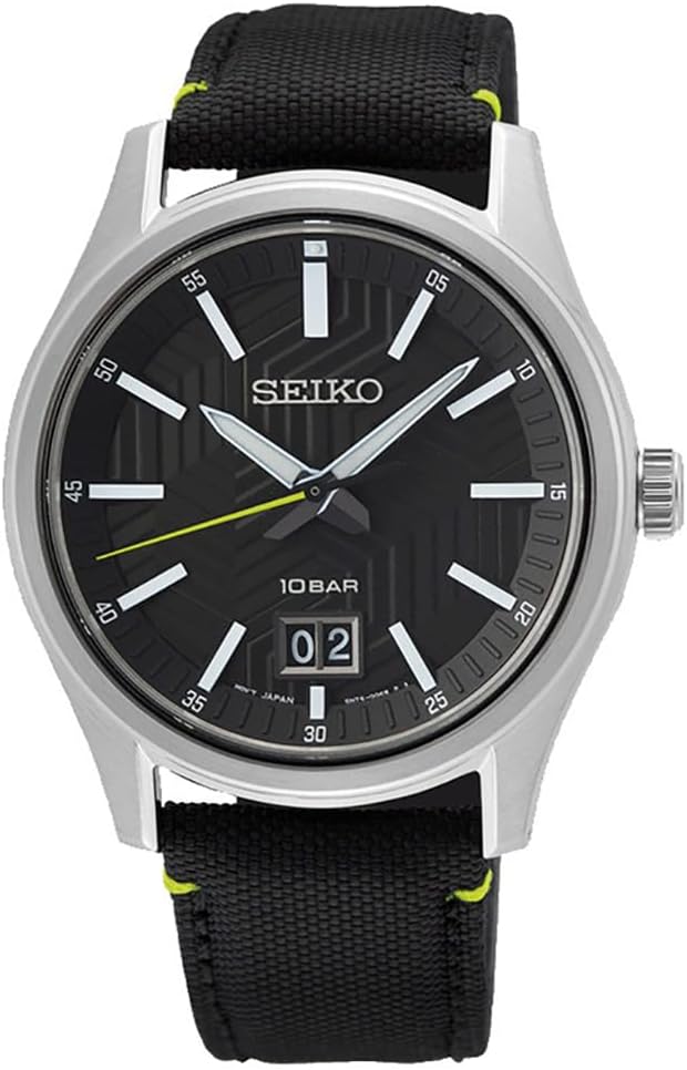 Seiko Mens Watch with Black Dial & Black Leather Strap SUR517P1