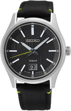 Seiko Mens Watch with Black Dial & Black Leather Strap SUR517P1