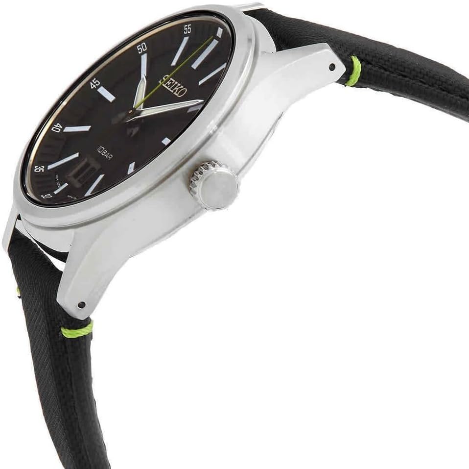 Seiko Mens Watch with Black Dial & Black Leather Strap SUR517P1