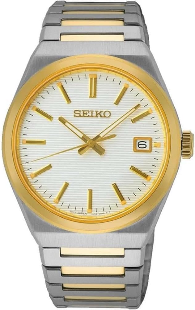 Seiko Mens Watch with White Dial & Two Tone Bracelet SUR558P1