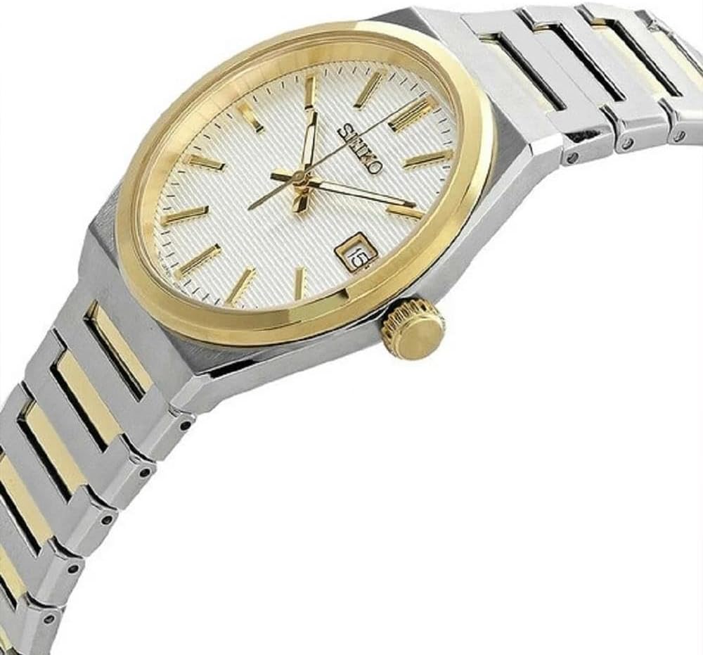 Seiko Mens Watch with White Dial & Two Tone Bracelet SUR558P1