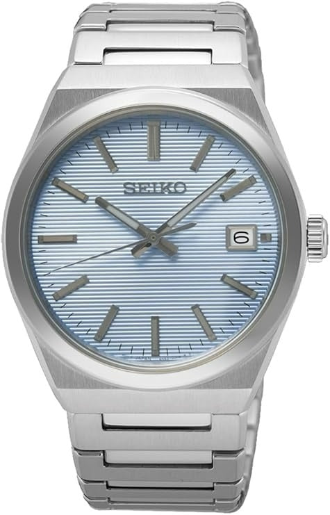Seiko Essential Time Chrono Mens Watch with Blue Dial and Silver Bracelet SUR599P1