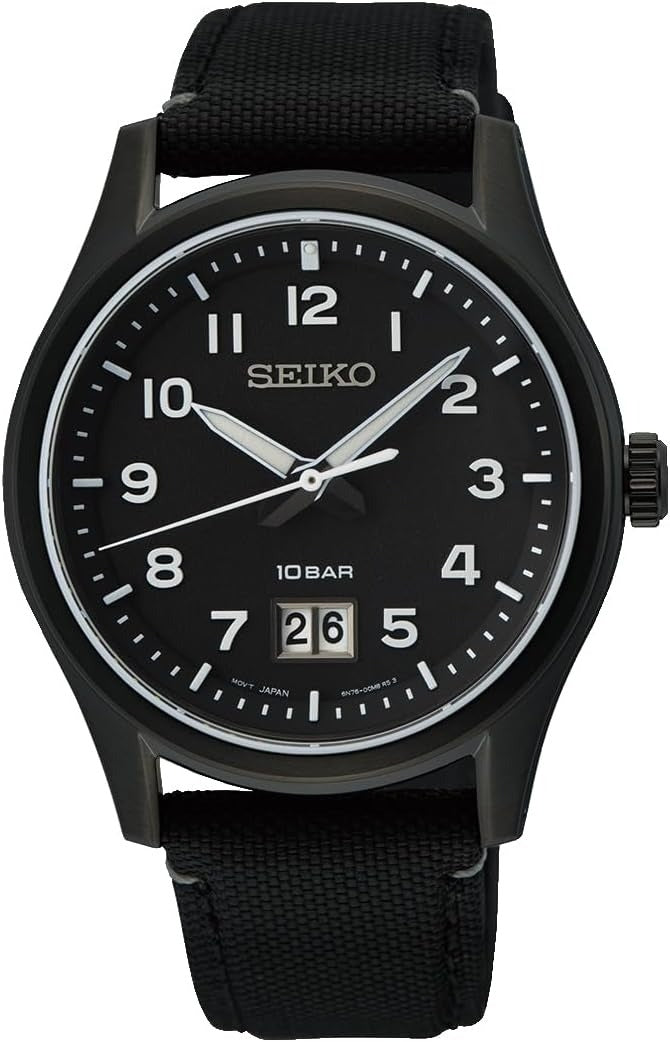 Seiko Mens Watch with Black Dial & Black Strap SUR571P1