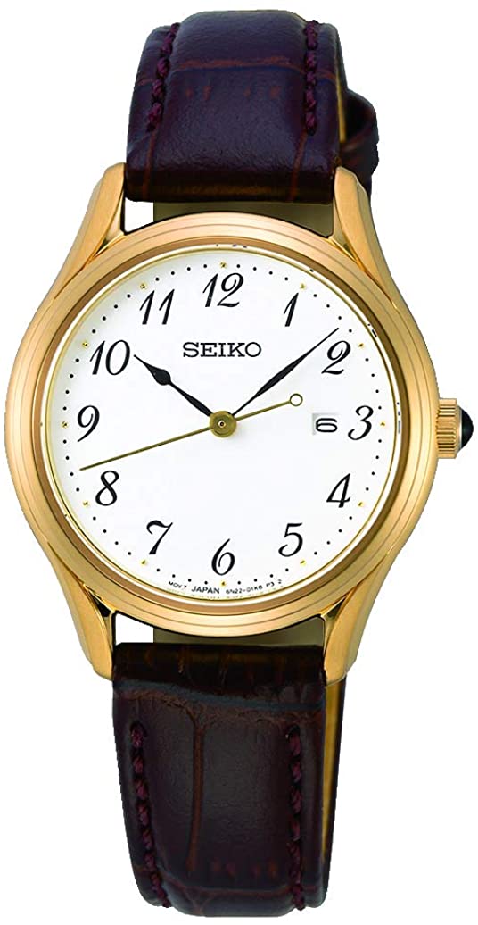 Seiko Ladies Watch with Brown Strap and White Dial SUR638P1