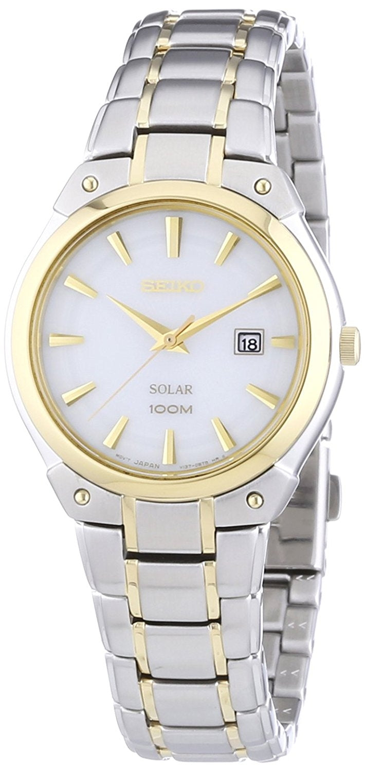 Seiko Womens Solar Quartz Watch with White Dial Analogue Display and Silver Stainless Steel Bracelet SUT128P1