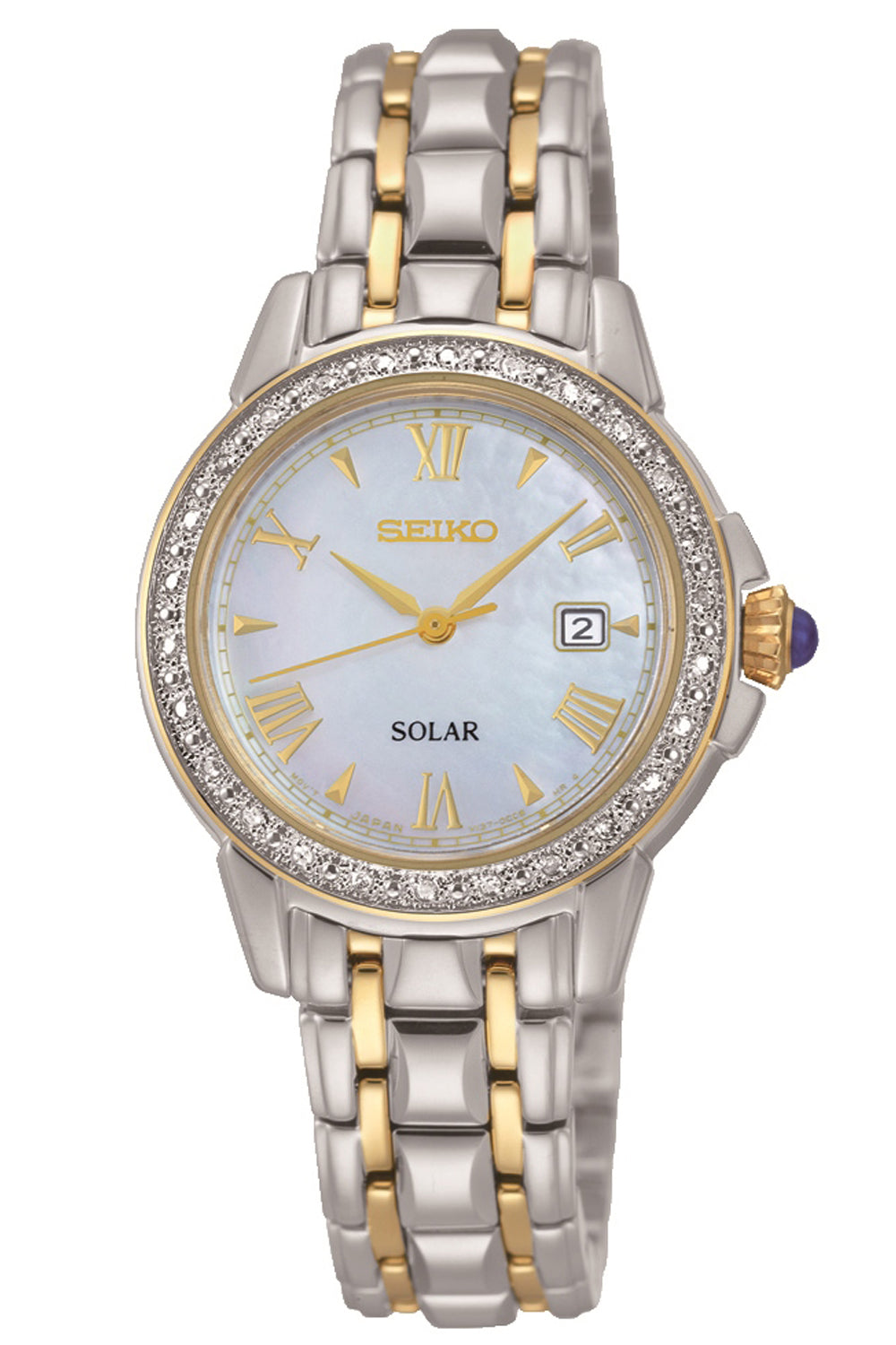 Seiko Ladies Diamond Set Mother Of Pearl Dial Solar Watch SUT170P9