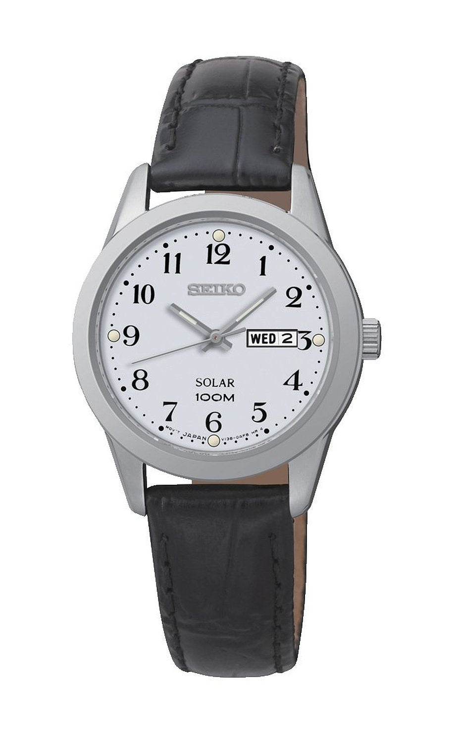 Seiko Ladies Solar Black Leather Watch SUT195P1