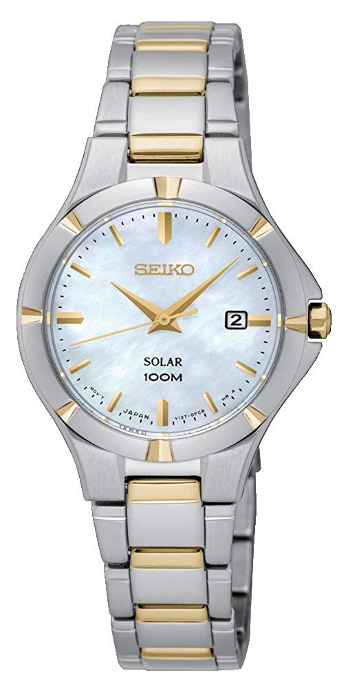 Seiko Ladies Analogue Solar Powered Watch with Two Tone Stainless Steel Bracelet SUT294P1