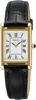 Clocwraig Clasurol Seiko gyda Deial Gwyn a Strap Du SWR108P1